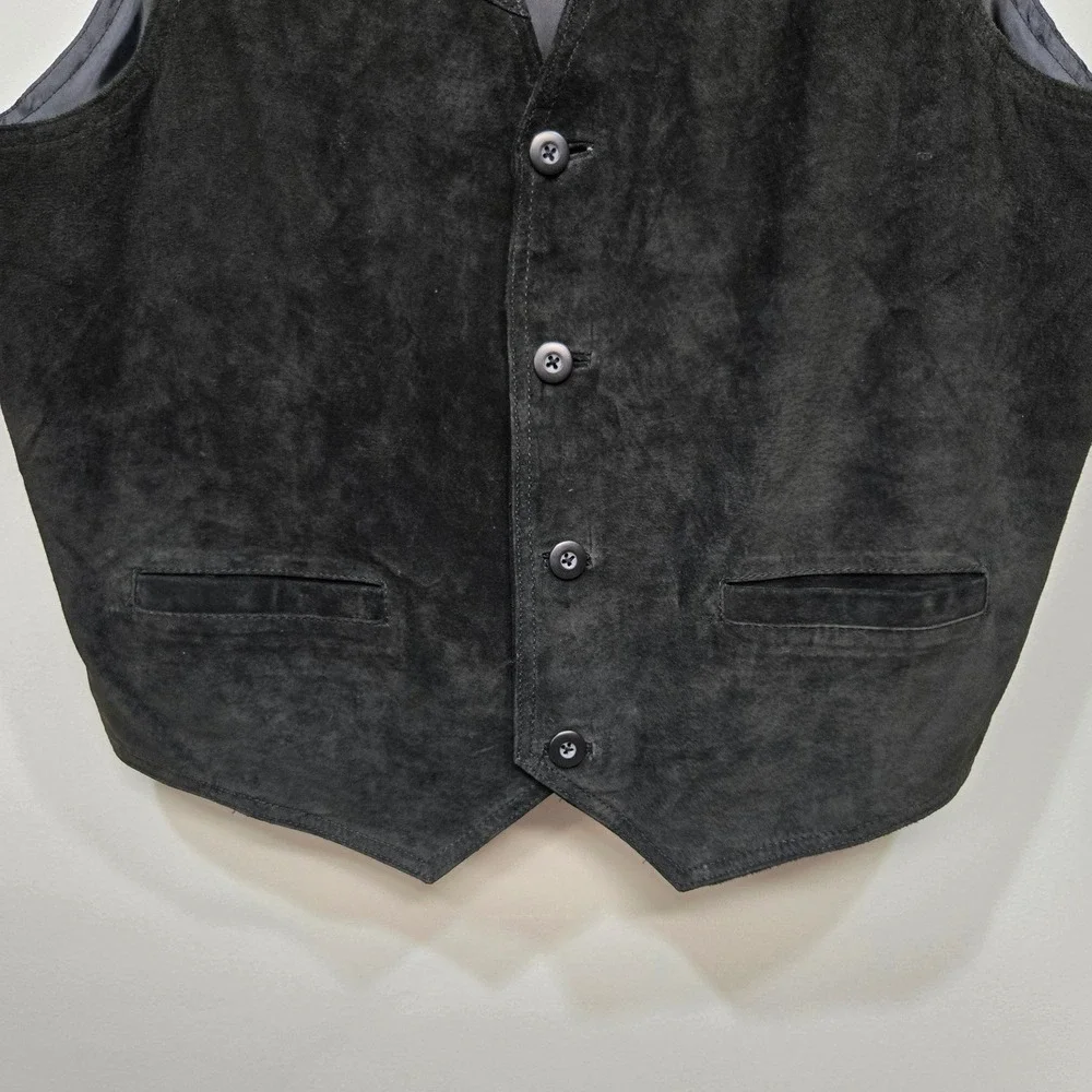 Vintage Y2K Wilsons Black Leather Vest XL Suede Button Front Biker Motorcycle